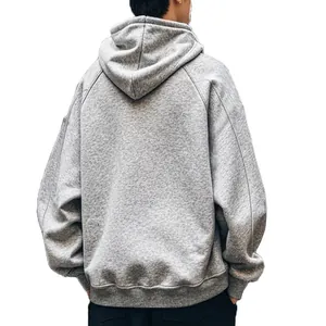 Πίσω όψη γκρι oversized φλις φούτερ με κουκούλα για άνδρες με σχέδιο χαμηλωμένου ώμου