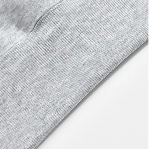 Detailed macro shot of grey fleece-lined fabric showing premium ribbed cuff texture