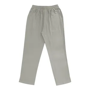 Full back view of men's loose breathable grey cotton linen casual long trousers