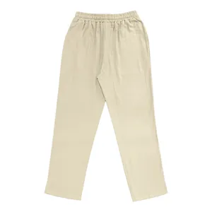 Full back view of men's breathable cotton linen trousers with elastic waist