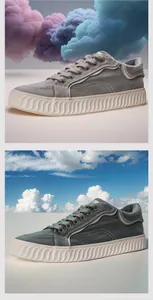 Detalle de zapatillas de lona gris para hombre con textura acanalada y suela ondulada