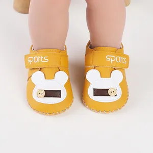 Scarpe primi passi gialle per neonati con musetto di orso e cinturino a strappo sports