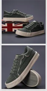 Vista detallada del perfil y la suela de zapatillas casuales de lona verde para hombre