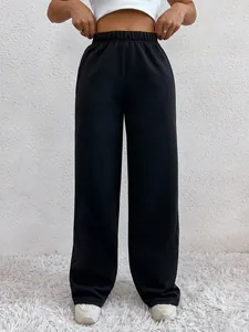 Warme zwarte joggingbroek met hoge taille en fleecevoering voor dames, winter casual