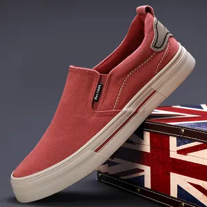 Stylish men's terracotta canvas slip-on loafers with durable thick rubber sole