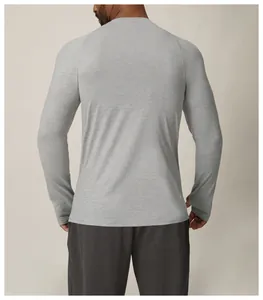 Back view of men's gray long-sleeve quick-dry sports shirt for running and training
