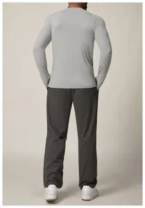Back view of a men's gray slim-fit quick-dry long-sleeve athletic top for training.