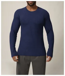 Detail view of men's slim fit quick-dry long sleeve sports shirt in navy blue texture