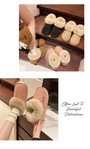 Détail de bottes d'hiver roses doublées en peluche chaude avec semelles épaisses.
