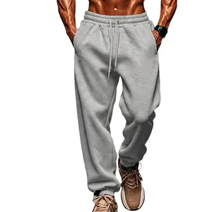 Men's casual fleece-lined sweatpants in grey for outdoor sports and leisure attire