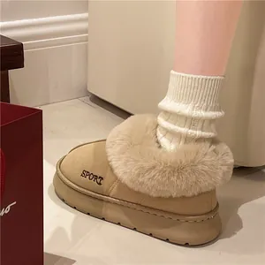 Bottes de Neige d'Hiver pour Femmes en Daim Synthétique Doublées de Peluche Plateforme Antidérapantes Chaussures en Coton Chaudes Brodé Sport Bottines Décontractées