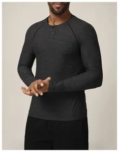 T-shirt sport à manches longues pour homme en tissu gris foncé à séchage rapide