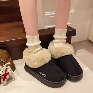 Bottes de neige noires pour femmes avec doublure en fausse fourrure et semelle épaisse