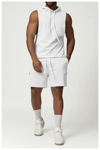 Ensemble sweat à capuche sans manches et short gris clair pour homme, sport et loisirs