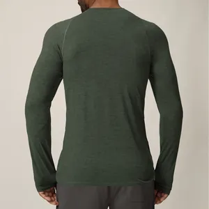 Premium men's dark green long-sleeve athletic quick-dry performance shirt, back view