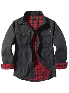Men's Vintage Western Style Plaid Flannel Lined Jacket Casual Button Down Lapel Workwear Outerwear Canvas Coat