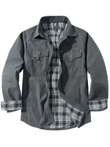 Men's retro Western style casual jacket featuring a plaid flannel lining and lapel