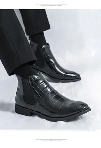 Botas Chelsea de hombre en cuero grabado negro con suela ligera de espuma EVA de alta calidad