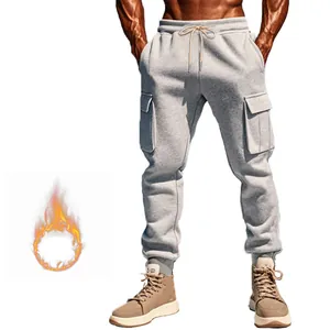 Men's fleece-lined cargo sweatpants with multiple pockets for superior winter warmth