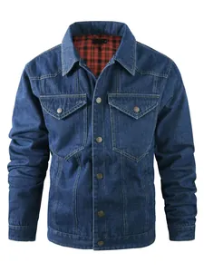 Veste en jean classique pour homme avec doublure chaude en flanelle à carreaux