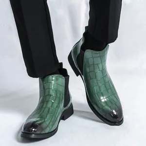 Botas Chelsea de Estilo Británico para Hombre en Cuero PU con Relieve de Cocodrilo Botines Casuales Slip On Moda Negocios