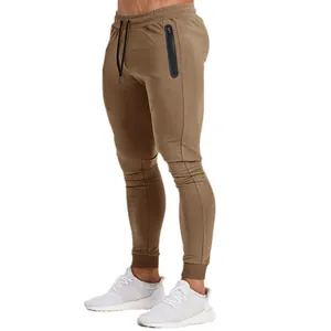 Slim-fit khaki sports joggers for men with adjustable drawstring and side zipper pocket