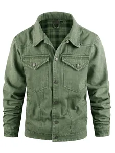 Veste de camionneur en denim vert pour homme avec doublure chaude en flanelle