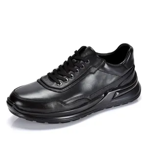 Herren Casual Lederschuhe Atmungsaktiv Erste Schicht Rindsleder Sneaker Größensteigernd Rutschfest Dicke Sohle Schnürschuhe Mode