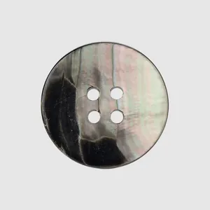 Round natural iridescent shell button with four holes for high-end clothing and suits