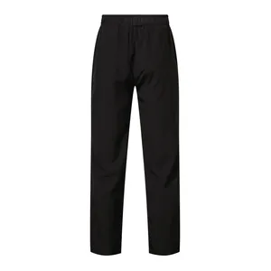 Back view of men's casual black straight-leg trousers with comfortable elastic waist