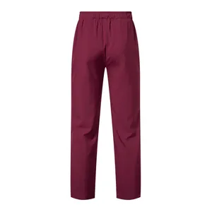Back view of high-quality burgundy men's casual trousers featuring elastic waistband