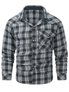Classic black and white checkered flannel shirt with long sleeves and chest pocket