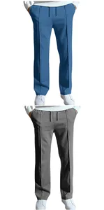 Lockere Herren-Freizeithose mit geradem Bein in Blau und Grau mit elastischem Tunnelzug