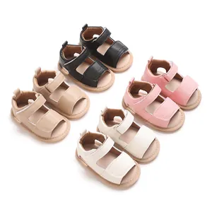 Sandales bébé en cuir PU souple, plusieurs couleurs avec semelles antidérapantes.