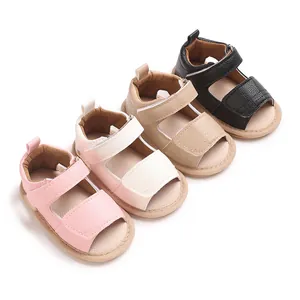Sandales d'Été pour Nourrisson Bébé Cuir PU Semelle Souple Antidérapant Couleur Unie Chaussures de Marche pour 0-1 An