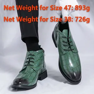 Vue détaillée des bottines Martin vertes à texture crocodile et bout dégradé