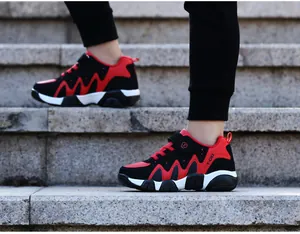 Boys' breathable red and black athletic sneakers for outdoor running and sports