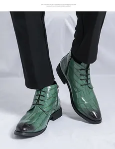 Bottines homme style britannique à texture crocodile vert et semelle légère en EVA
