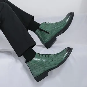 Bottes Martin Rétro de Style Britannique pour Hommes Motif Crocodile Bottes Décontractées en Similicuir à Tige Haute