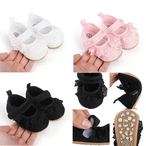 Lace baby princess walker shoes for infant girls 0-1 years with anti-slip rubber soles