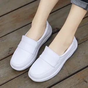 Comfortable white slip-on nursing work shoes with cushioned anti-slip sole for women