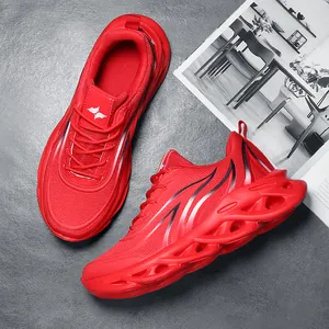 Men's Mesh Breathable Sneakers Casual Running Sports Shoes Hollow Thick Sole Flame Pattern Lightweight Athletic Footwear