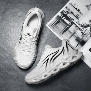 Stylish white breathable mesh men's dad shoes with hollowed-out thick platform soles