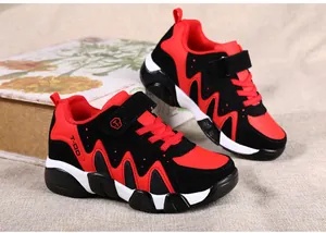 Red and black boys' athletic running shoes with durable anti-slip soles for autumn season