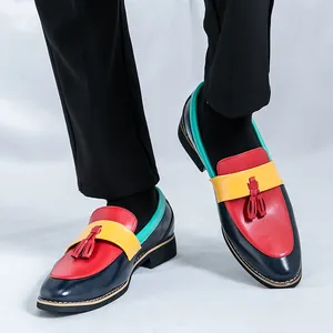 Mocassins Homme Faits Main Patchwork avec Glands Cuir PU Artificiel Chaussures Affaires Décontracté Mariage Fête Mode