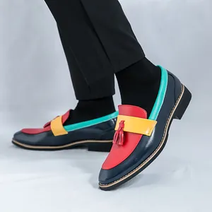 Mocassins en cuir faits main pour hommes avec pampilles, style multicolore chic