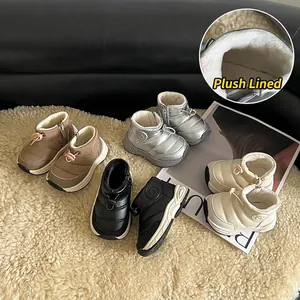 Kleinkinder Schneestiefel Fleece Gefüttert Winter Warm Rutschfest Seitenreißverschluss Mikrofaser-Leder Gesteppte Baby Lauflernschuhe