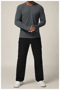 Men's grey seamless quick-dry long sleeve sports t-shirt for outdoor and casual wear