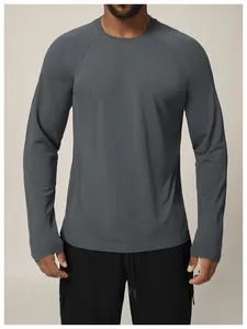 Close-up of men's seamless quick-dry athletic long sleeve shirt in gray color