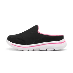 Mules de marche confortables noir et rose avec mesh respirant et semelle amortie